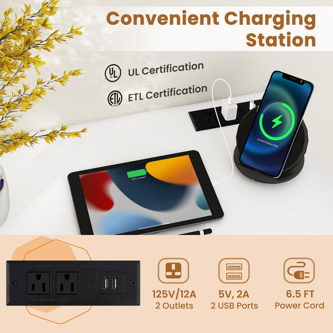 Giantex Conference Table with Charging Station, 2/4/6 PCS 32" x 24" Rectangular Meeting Room Desk with Storage Bag &amp; Hook