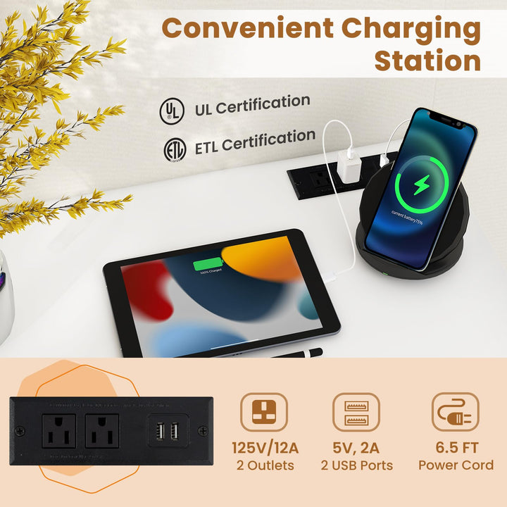Giantex Conference Table with Charging Station, 2/4/6 PCS 32" x 24" Rectangular Meeting Room Desk with Storage Bag &amp; Hook