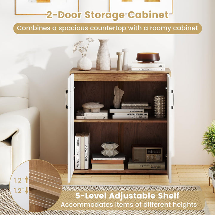 2-Door Kitchen Storage Cabinet with 5-Position Adjustable Shelf &amp; Anti-Tipping Kits