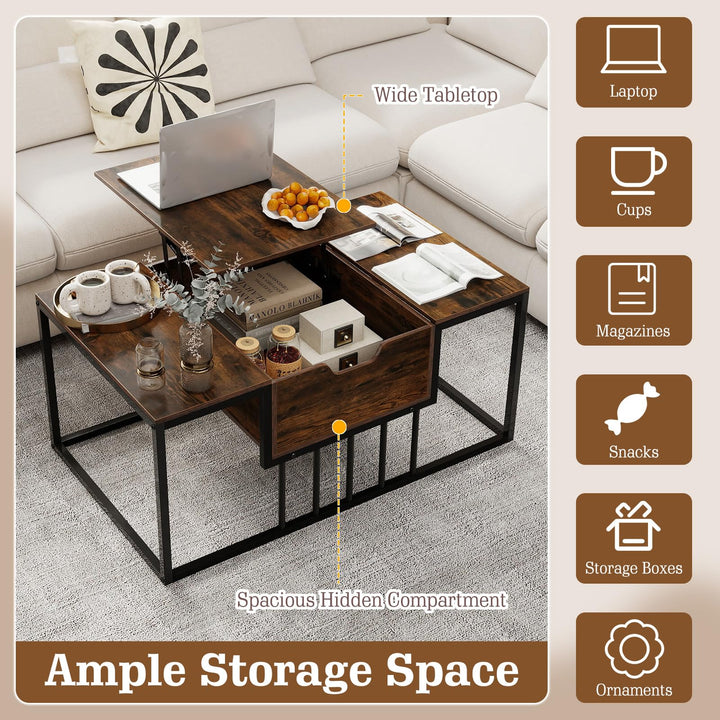 Giantex Modern Center Table with Hidden Storage Compartment