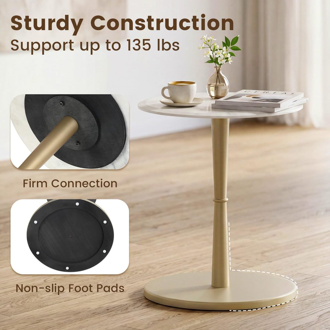 Giantex Round Marble Side Table w/Stone Finish &amp; Wooden Pedestal (1/2)