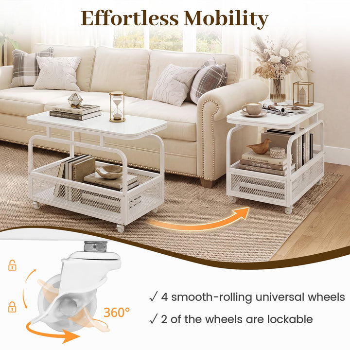 Giantex Rolling Side Table | 2-Tier End Table with Mesh Storage Basket (1/2)