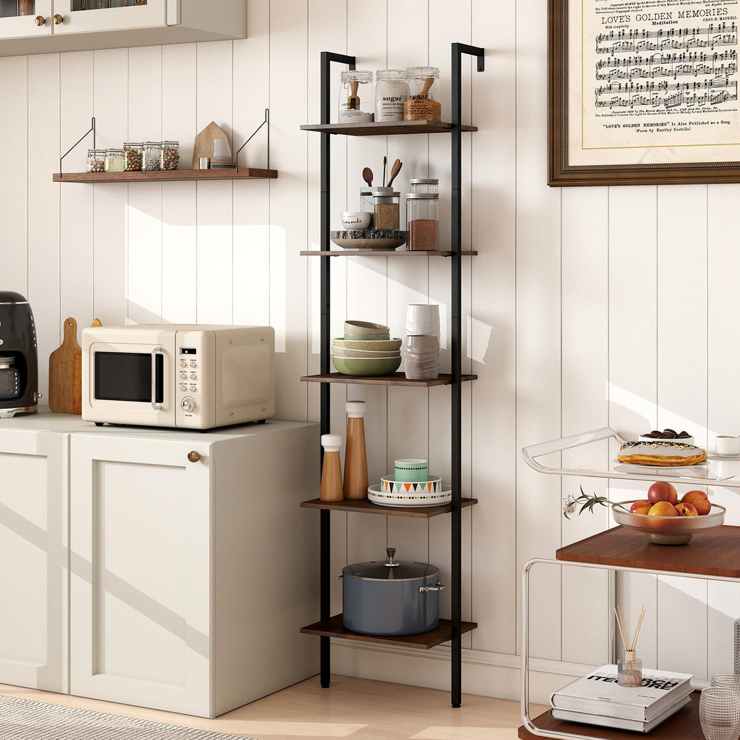 Giantex 5 Tier Ladder Shelf Wall Mount Bookshelf with Anti-Tipping Kits &amp; Metal Frame