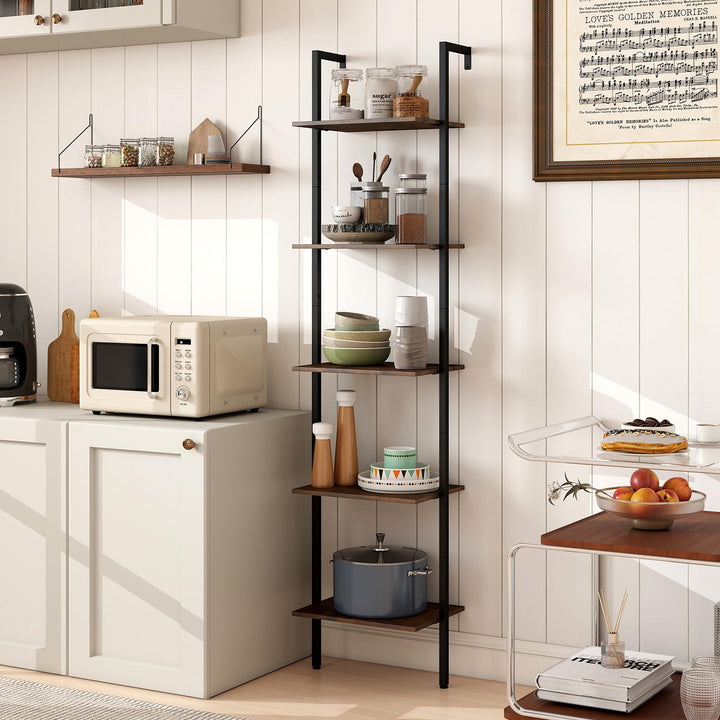 Giantex 5 Tier Ladder Shelf Wall Mount Bookshelf with Anti-Tipping Kits &amp; Metal Frame