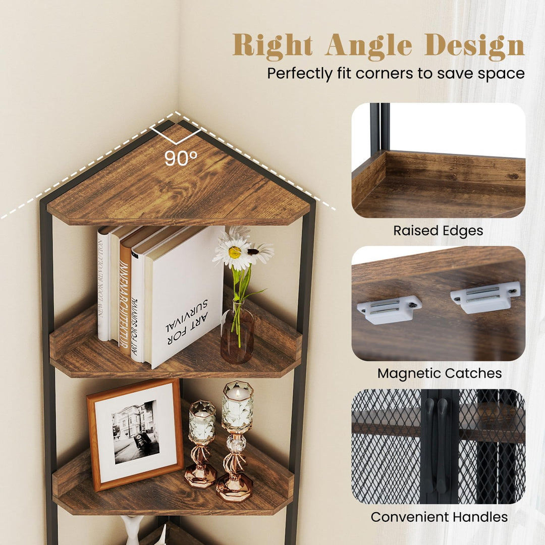 Giantex 6-Tier Corner Shelf 67 Inches Tall Corner Bookshelf with Cabinet Industrial Bookcase