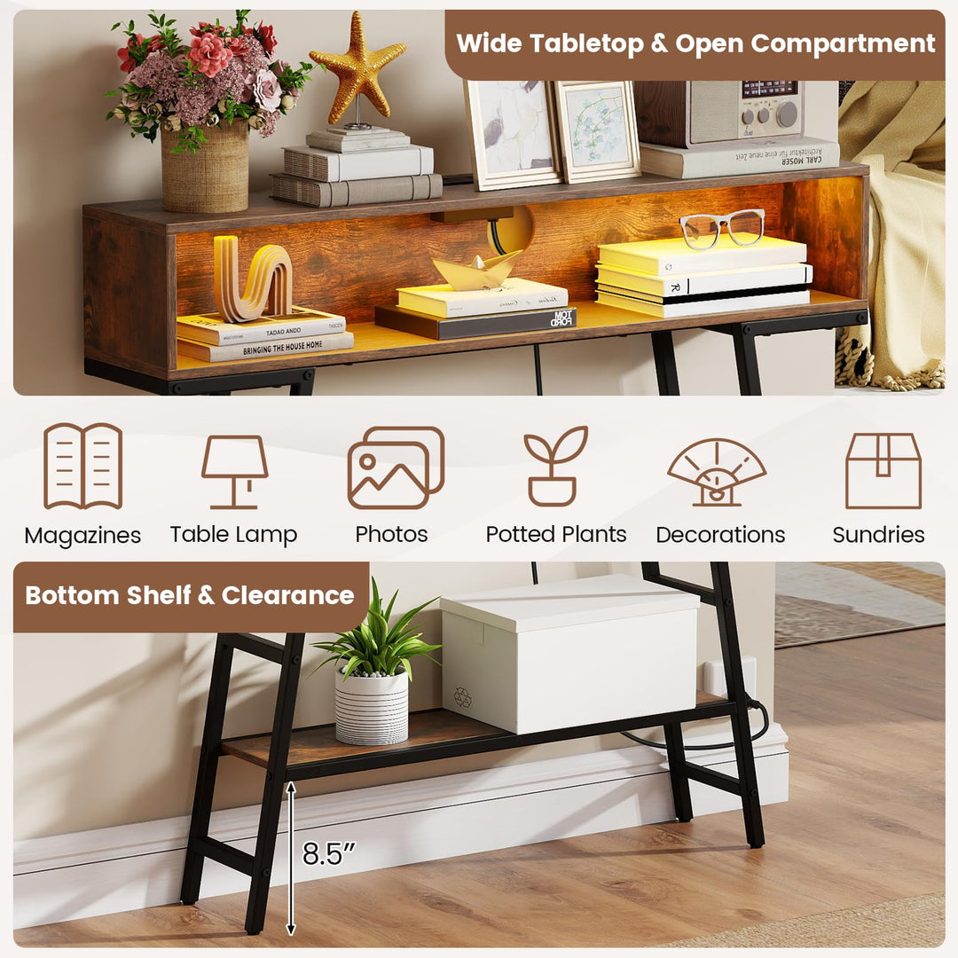 Giantex Console Table with Charging Station &amp; LED Lights