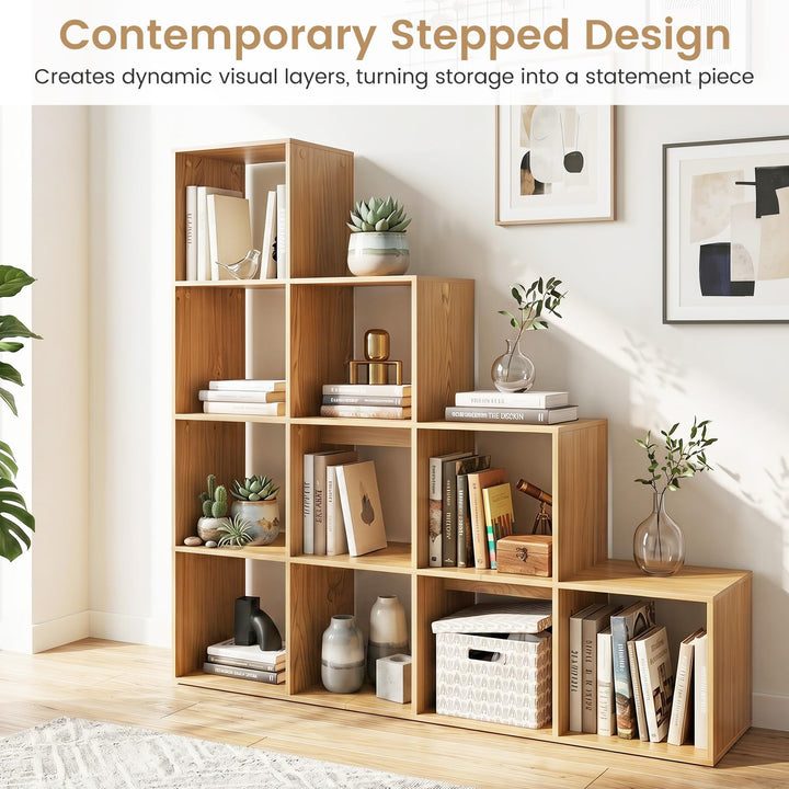 Giantex 51" Wooden 10-Cube Stepped Bookcase for Living Room