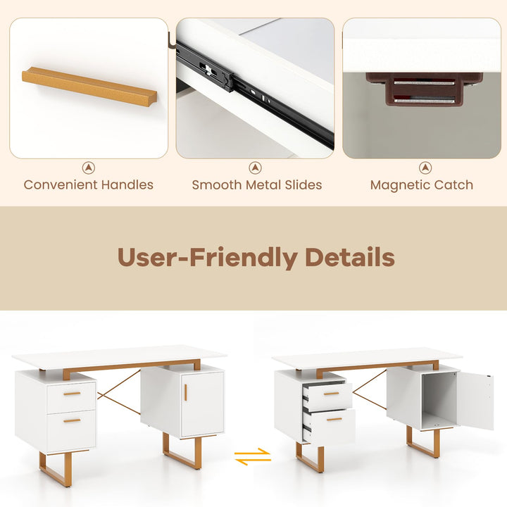 Giantex Computer Desk with Drawers &amp; Cabinet, 51” Long Home Office Desk with Floating Desktop &amp; Metal Frame