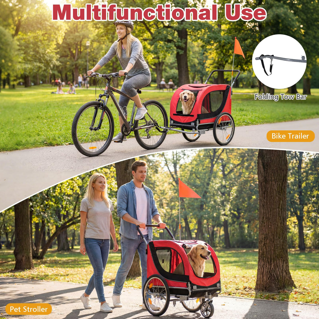 Giantex 2-in-1 Dog Bike Trailer &amp; Pet Stroller for Large Dogs PVC Rain Cover 176 lbs Capacity