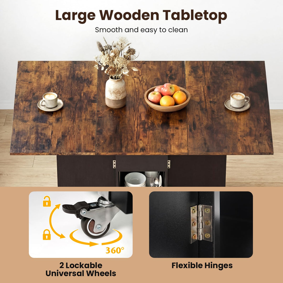 Giantex 47.5" Folding Dining Table | Drop Leaf Wooden Dinner Table with 2-Tier Storage Shelf and Drawer