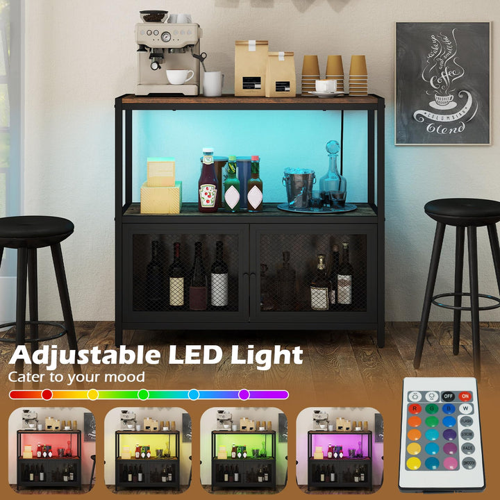Giantex Wine Cabinet with LED Lights for Kitchen Living Room