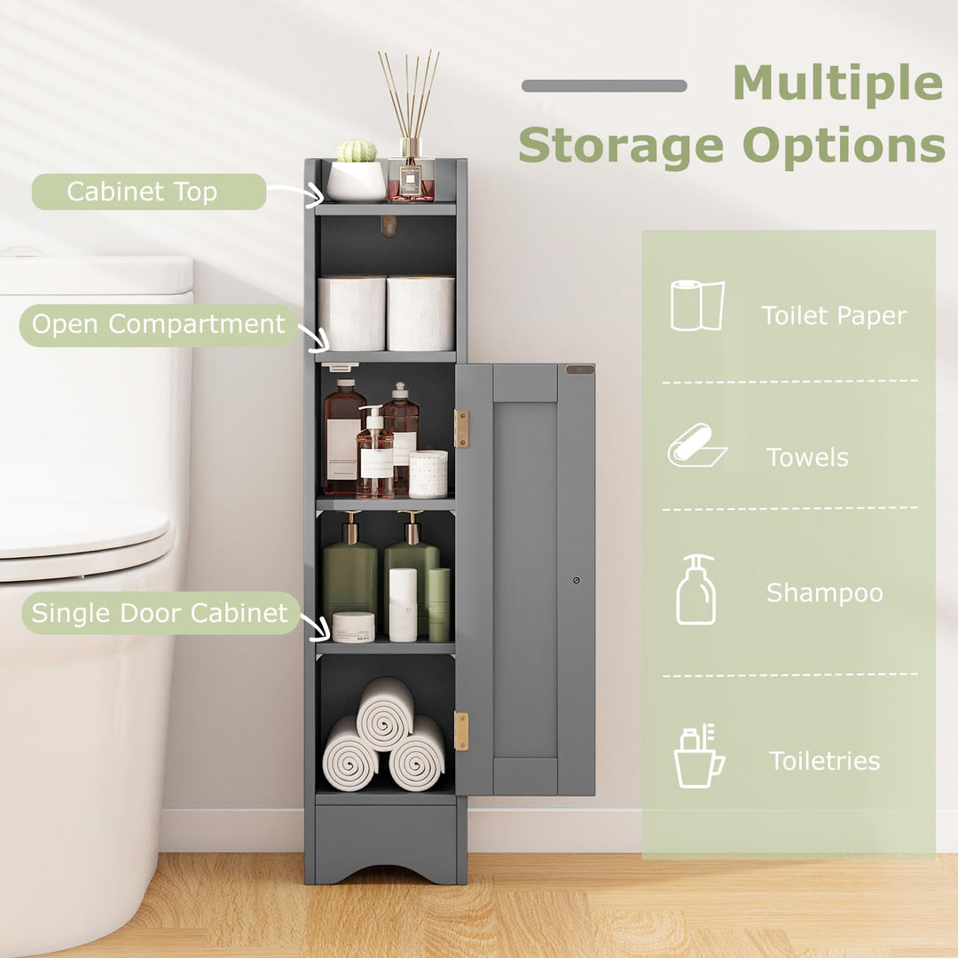Giantex Small Bathroom Storage Cabinet Corner Floor Cabinet with Door &amp; Adjustable Shelves