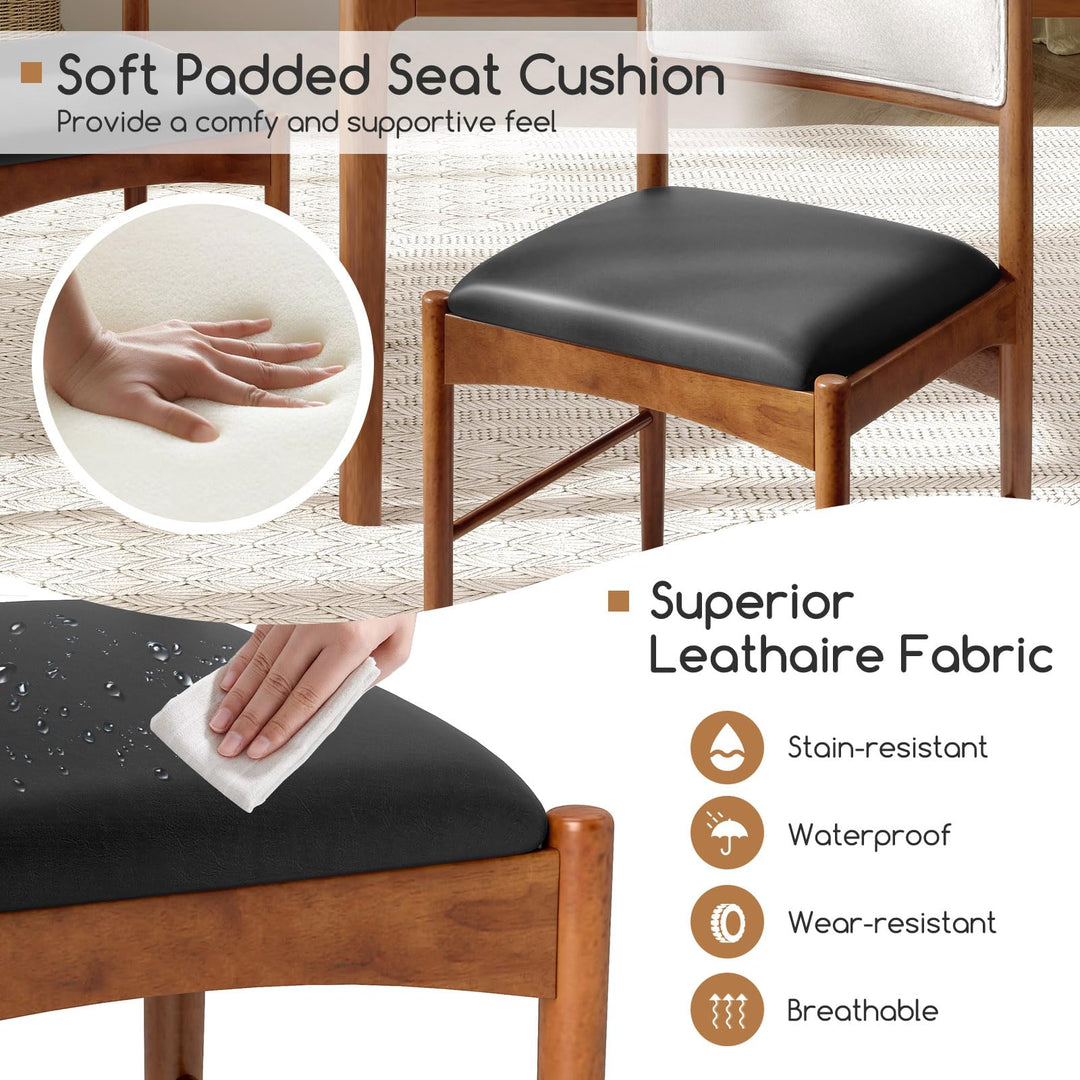 Giantex Wooden Dining Chairs, Upholstered Kitchen Chairs w/Rubber Wood Frame &amp; Faux Leather Padded Seat
