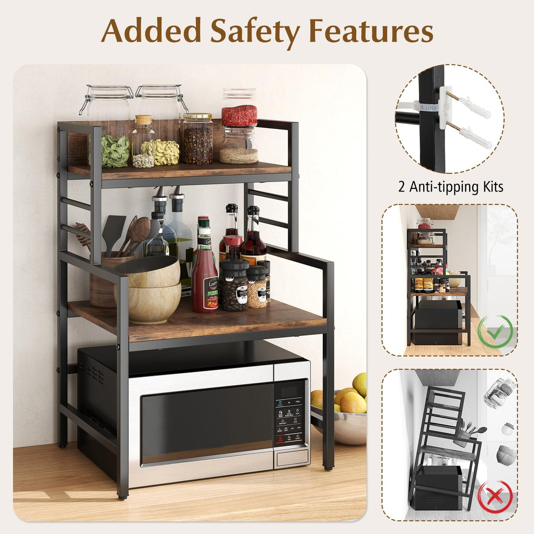 Giantex 3-Tier Microwave Stand, Space-Saving Microwave Oven Rack with 2 Open Shelves &amp; Heavy-Duty Metal Frame