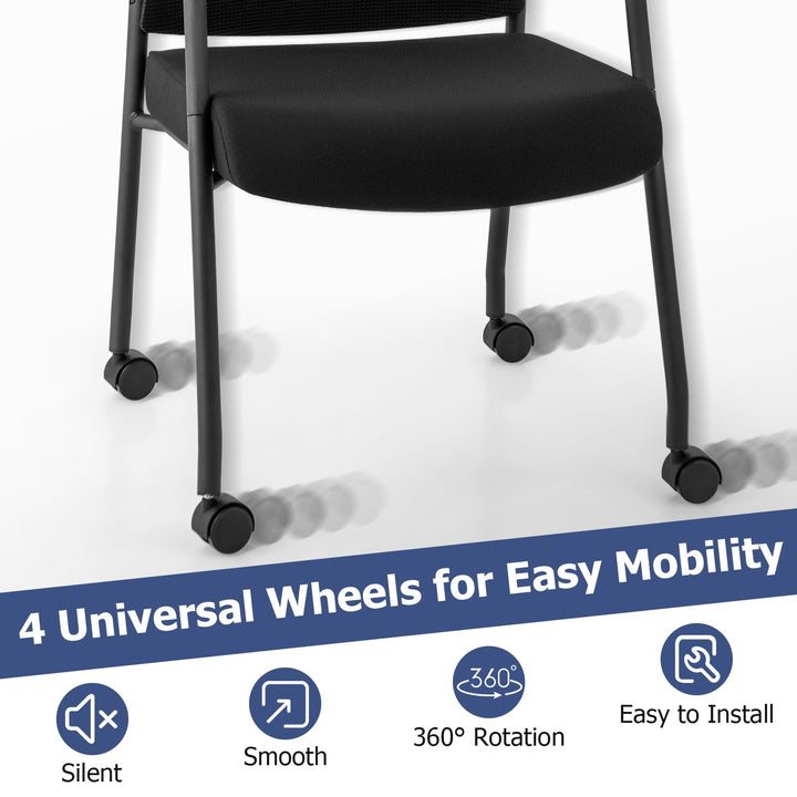 Giantex Waiting Room Chairs - Reception Chairs, Office Guest Chairs with Wheels, Metal Frame &amp; Armrests