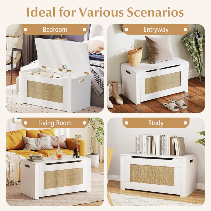 Giantex Rattan Storage Bench with Flip Top Lid &amp; Safety Hinge