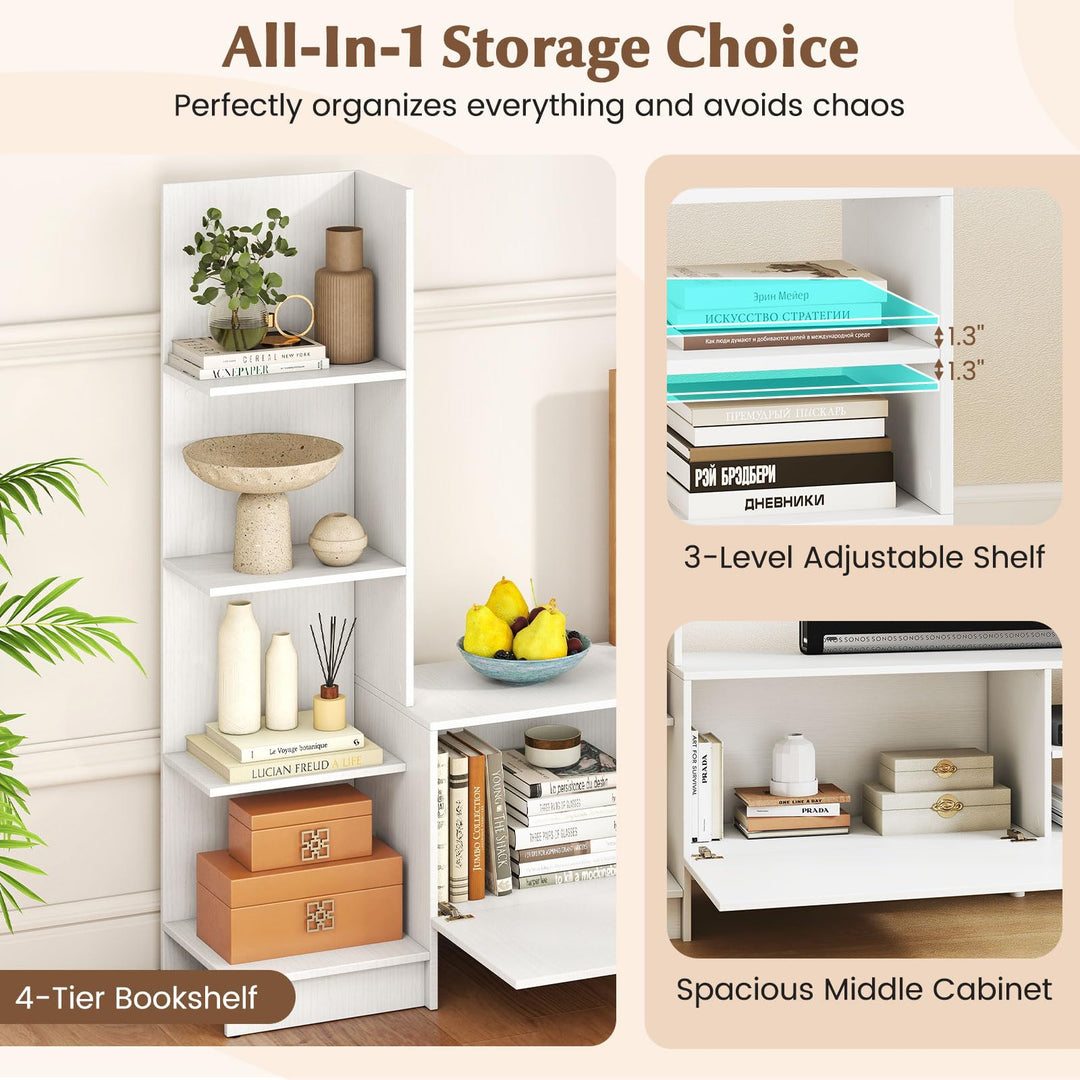 Giantex Book Shelf TV Stand L-Shaped Entertainment Center with Storage &amp; Adjustable Shelf
