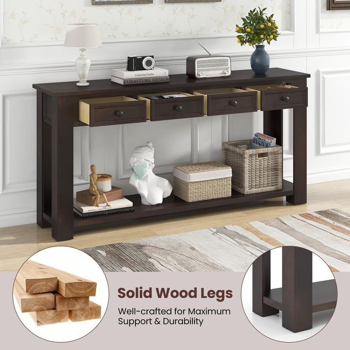 Giantex 63" Farmhouse Entryway Table, Narrow Console Table w/ 4 Storage Drawers &amp; Open Shelf
