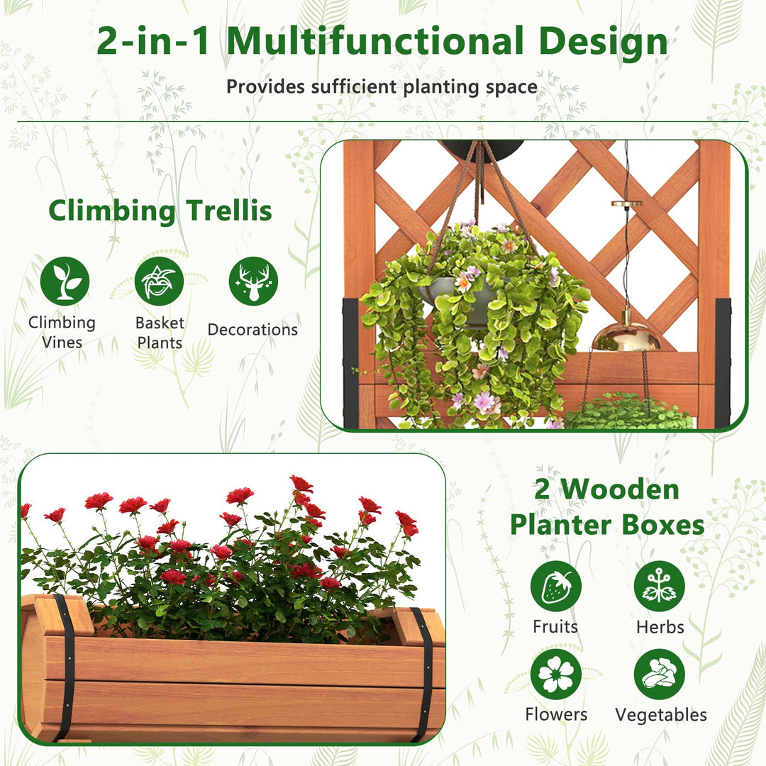 Giantex Raised Garden Bed with 2 Barrel Planters &amp; Trellis