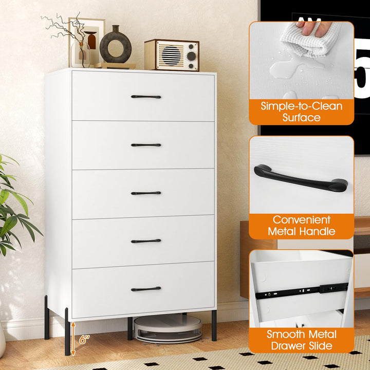 Giantex 5-Drawer Modern Tall Storage Organizer with Metal Legs &amp; Handles