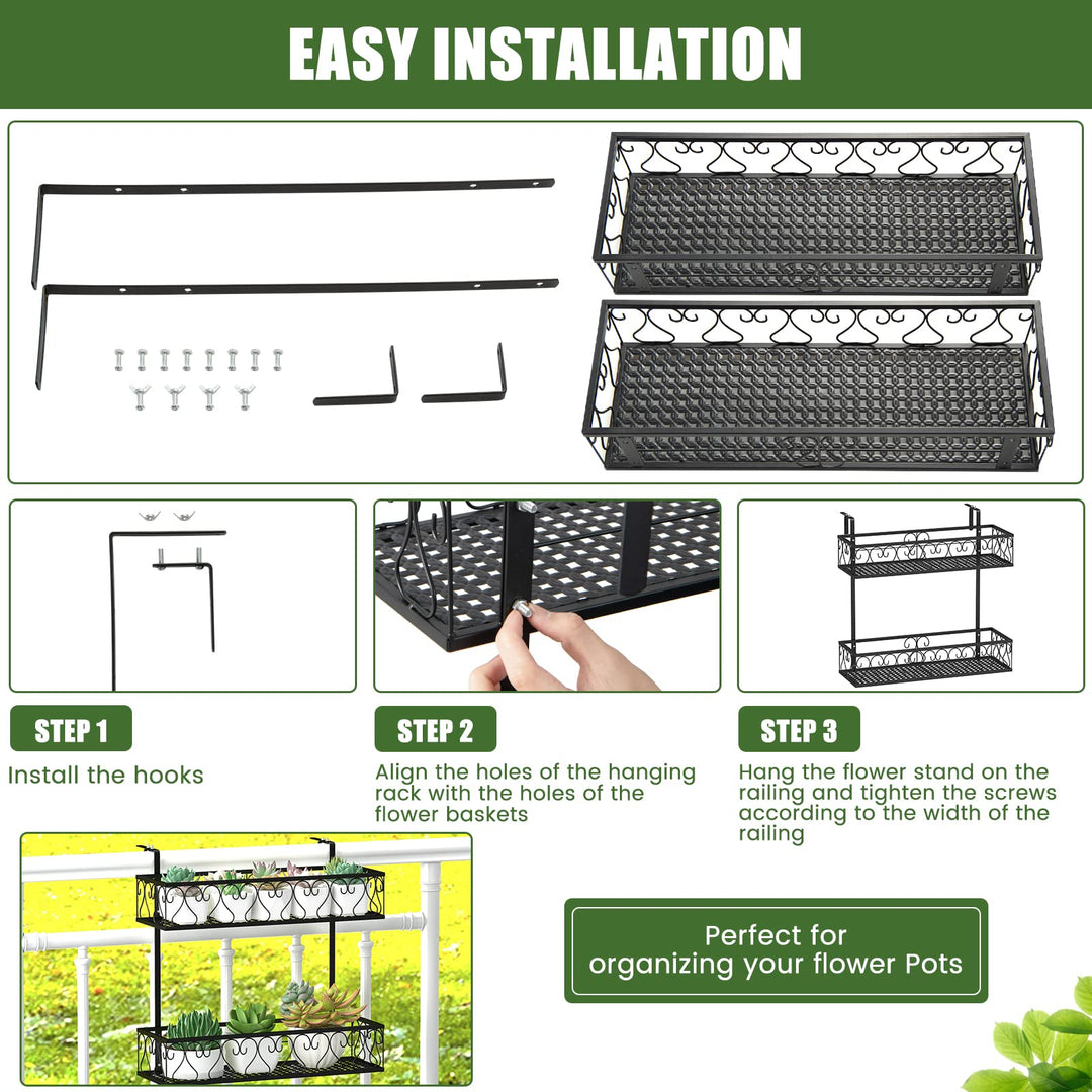 Giantex Balcoy Flower Pot Stand Rack w/ Adjustable Hooks &amp; 2 Planter Baskets