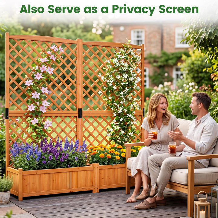 Giantex 71" Wooden Raised Garden Bed with Trellis (1/2)