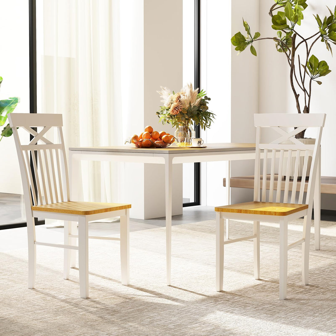 Giantex Wooden Dining Chairs Set of 2/4, Kitchen Chairs w/Rubber Wood Frame, High &amp; Curved Slatted Backrest, Modern Armless Chairs