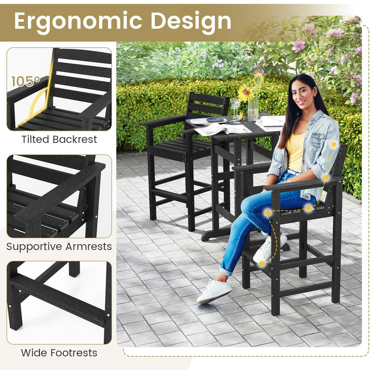 Giantex 29” Bar Stools Set of 2/4, HDPE Barstools w/Back, Armrests &amp; Footrests, Max Load 330Lbs