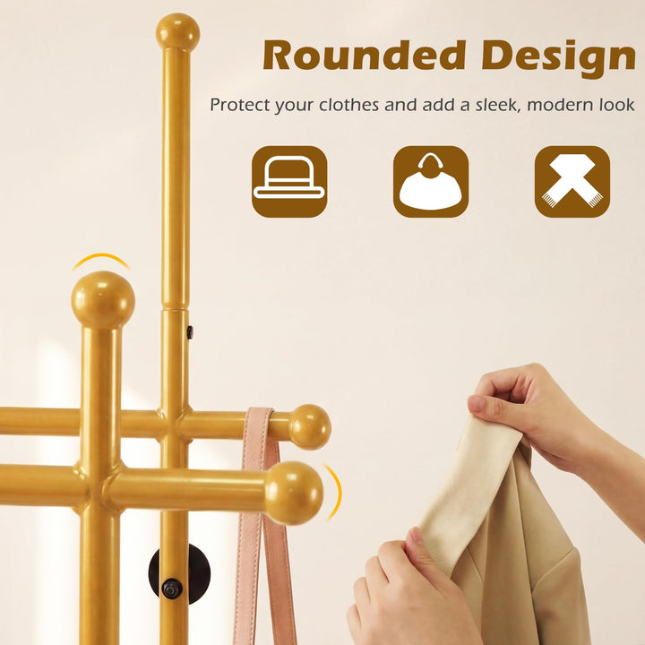 Giantex Double Rod Freestanding Clothes Rack with 5 Coat Hooks