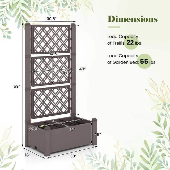 Giantex Raised Garden Bed with Trellis 59”, Self-Watering Planter Box with Water Level Indicator &amp; Removable Space Dividers