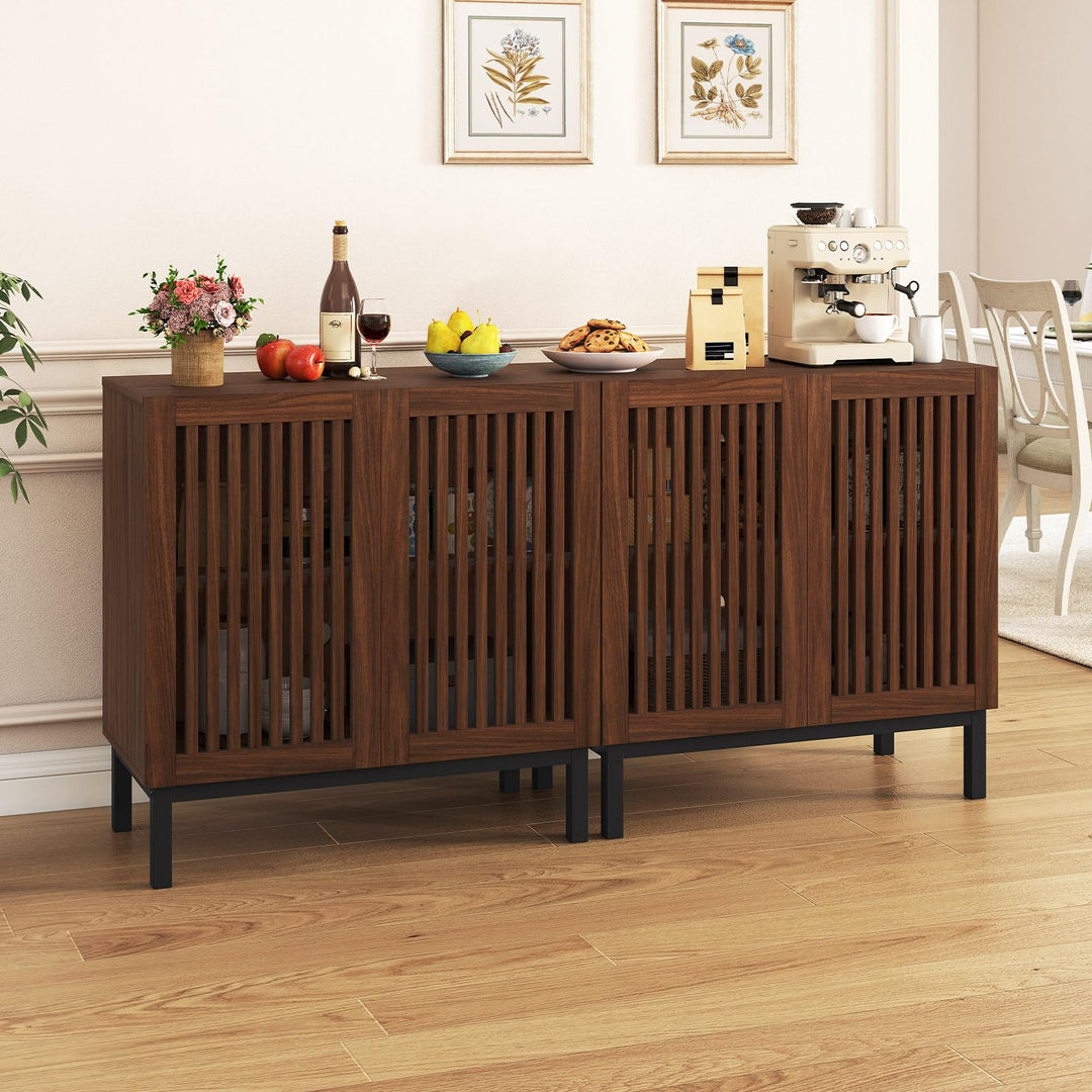Giantex Sideboard Buffet Cabinet | 32" Farmhouse Coffee Bar with Slatted Doors