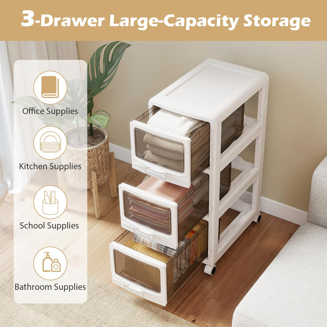 Giantex 3/4/5-Tier Plastic Drawer Storage Organizer Rolling Cart with Drawers &amp; Lockable Wheels