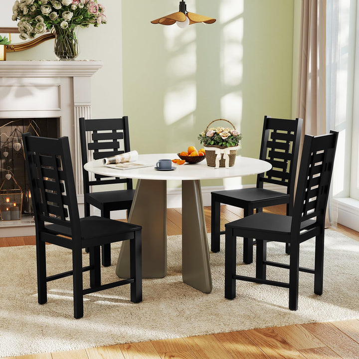 Giantex Wooden Dining Chairs Set 100% Solid Rubber Wood Kitchen Chair with High &amp; Tilted Backrest
