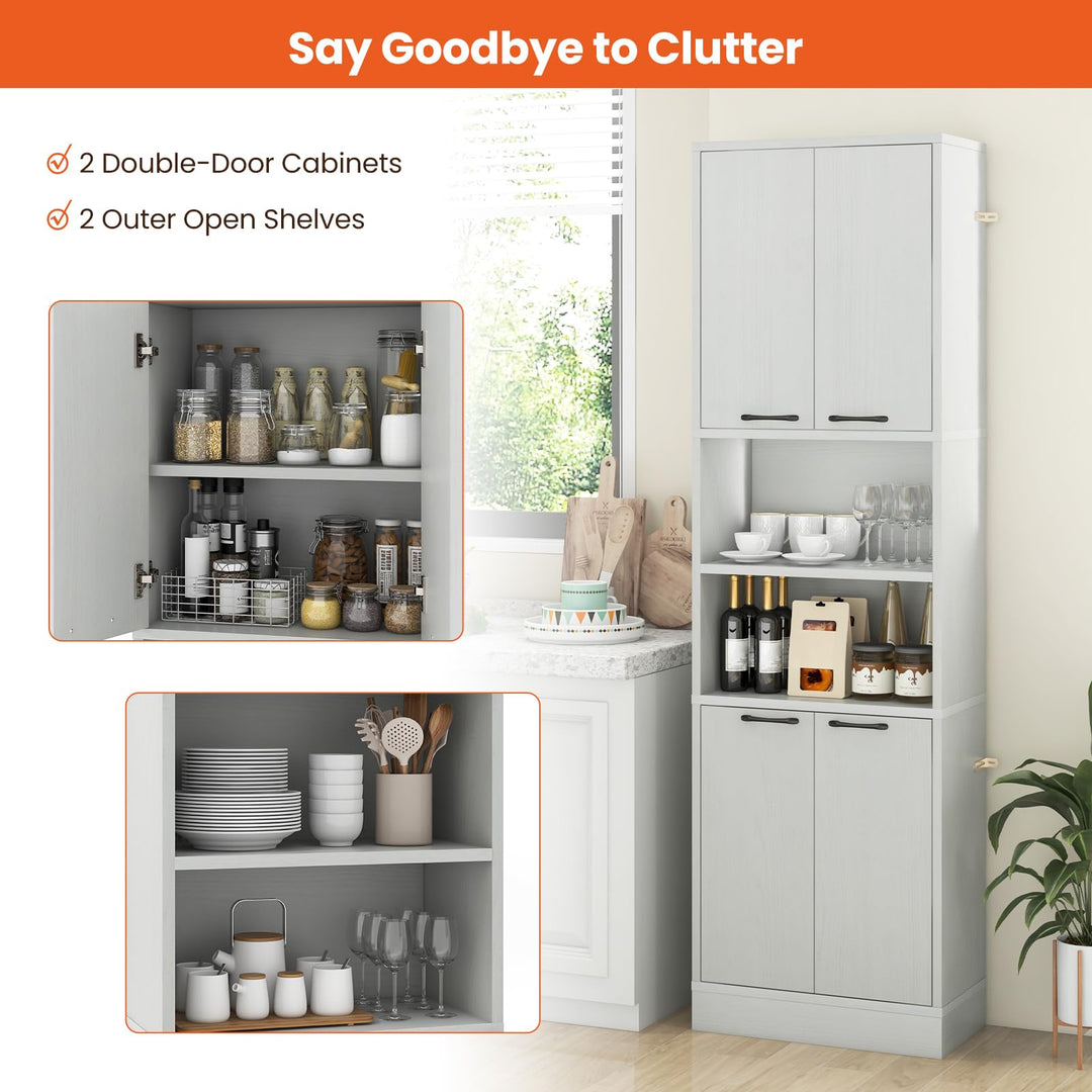 Giantex Kitchen Pantry Cabinet, 75” Tall Freestanding Cupboard with Doors &amp; Shelves