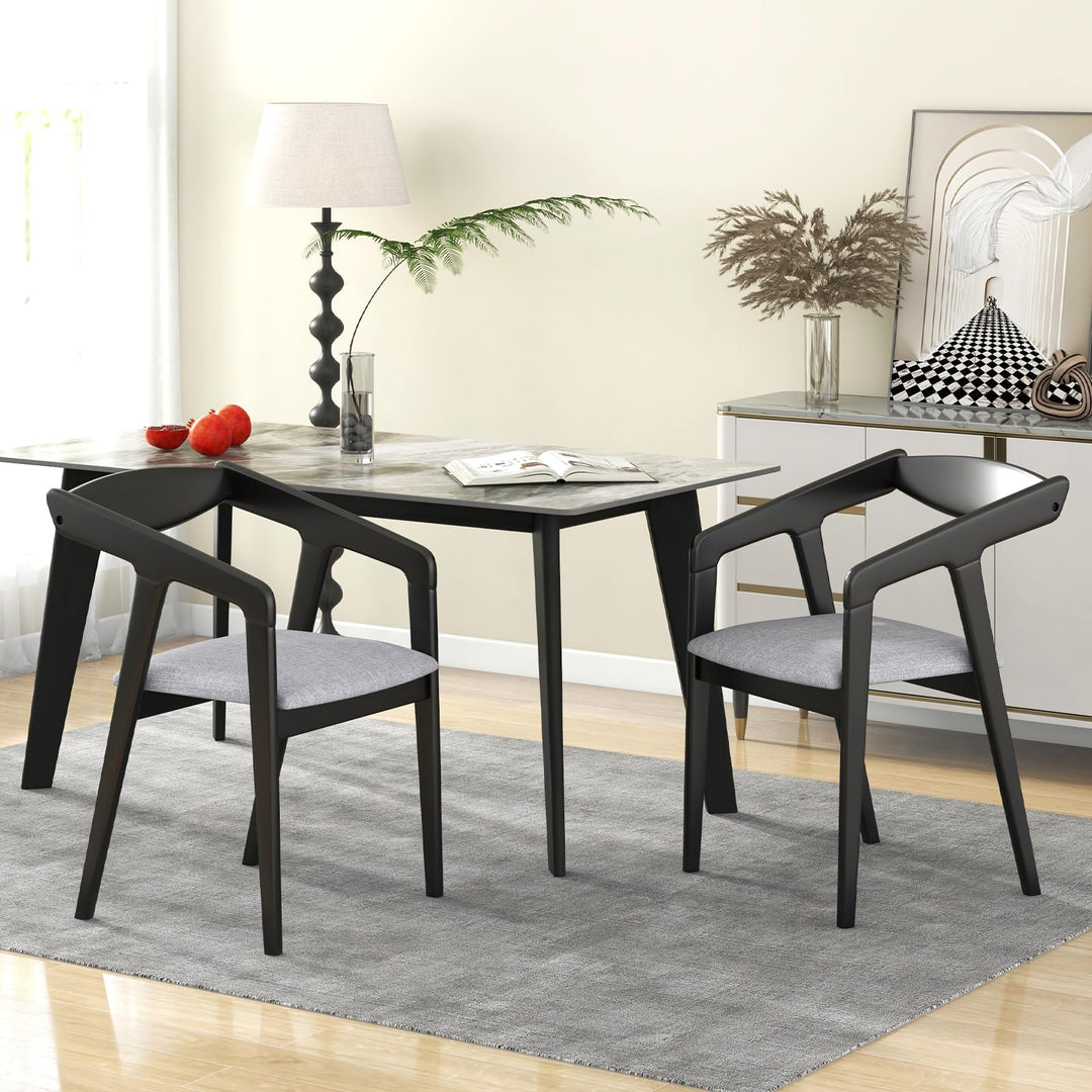 Giantex Wooden Dining Chairs Set, Linen Fabric Upholstered Kitchen Chairs w/Armrests &amp; Padded Cushion