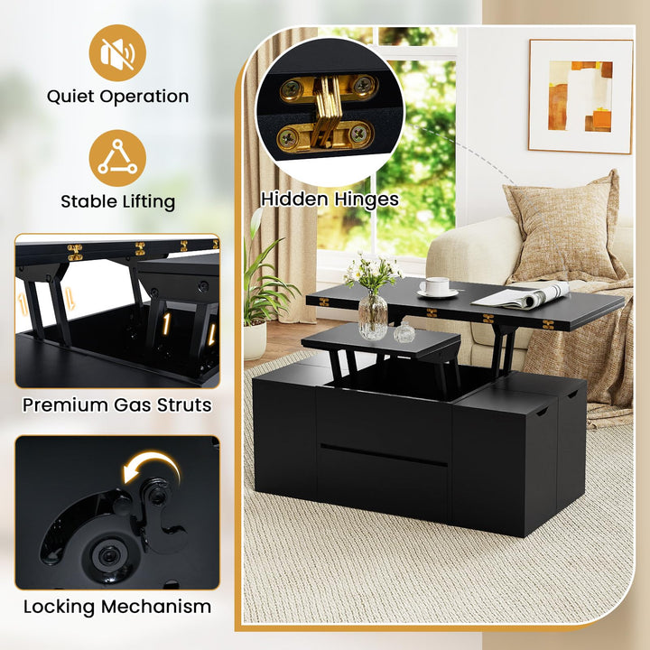 Giantex 40" Lift Top Coffee Table with 4 Storage Stools