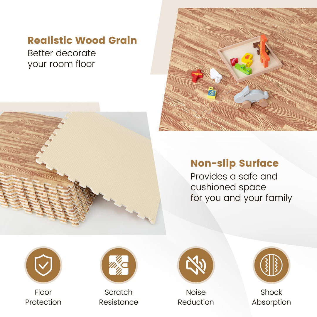 Giantex Foam Floor Tiles, 12 pcs Interlocking Foam Tiles with 24 Edge Pieces
