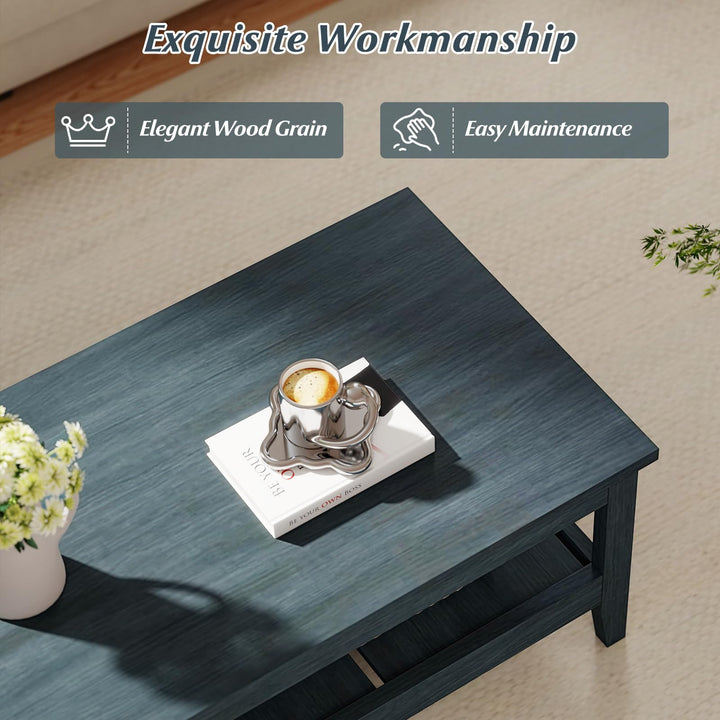 Giantex Farmhouse Coffee Table Rustic Cocktail Center Table with Thickened Tabletop