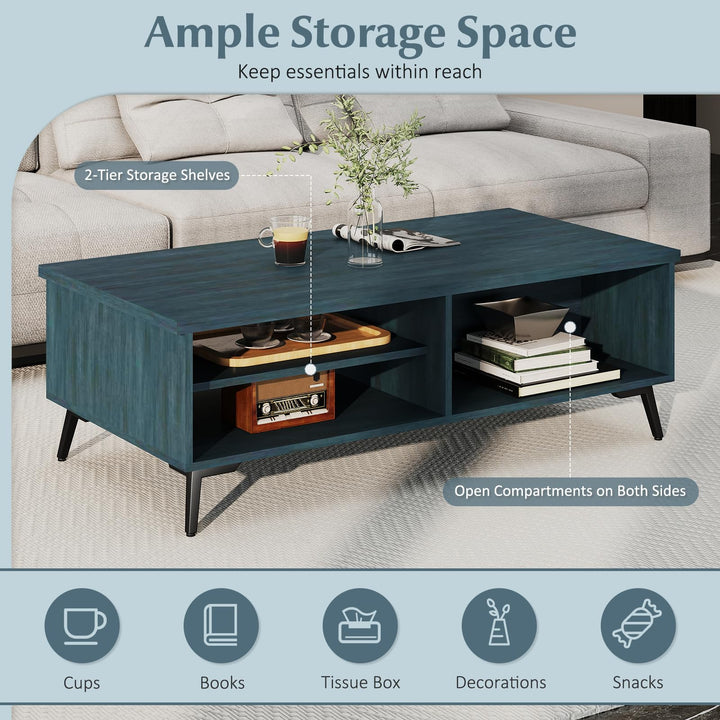 Giantex 2-Tier Mid Century Modern Coffee Table with Storage Shelves Compartments