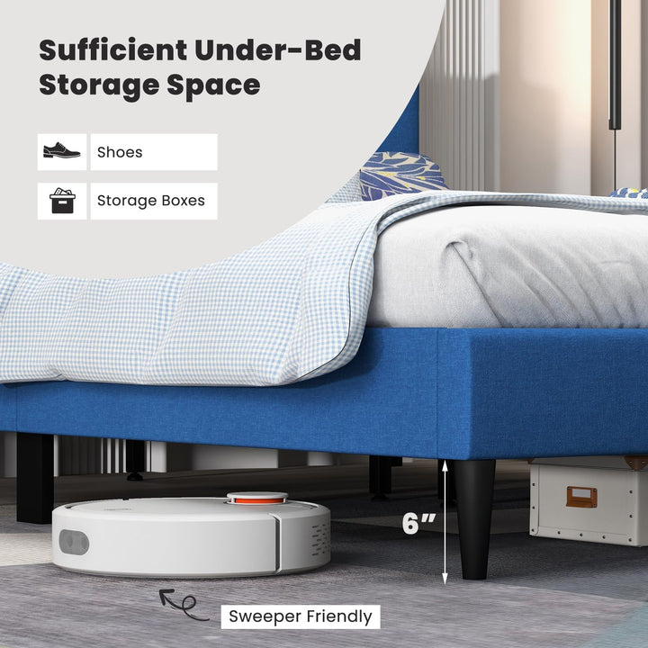 Giantex Queen/Twin Size Platform Bed Frame with Button Tufted Headboard and Wooden Slats