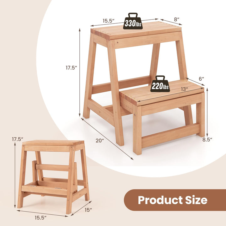 Giantex Folding Step Stool, Wooden 2-Step Stool for Kids &amp; Adults, Holds up to 550Lbs