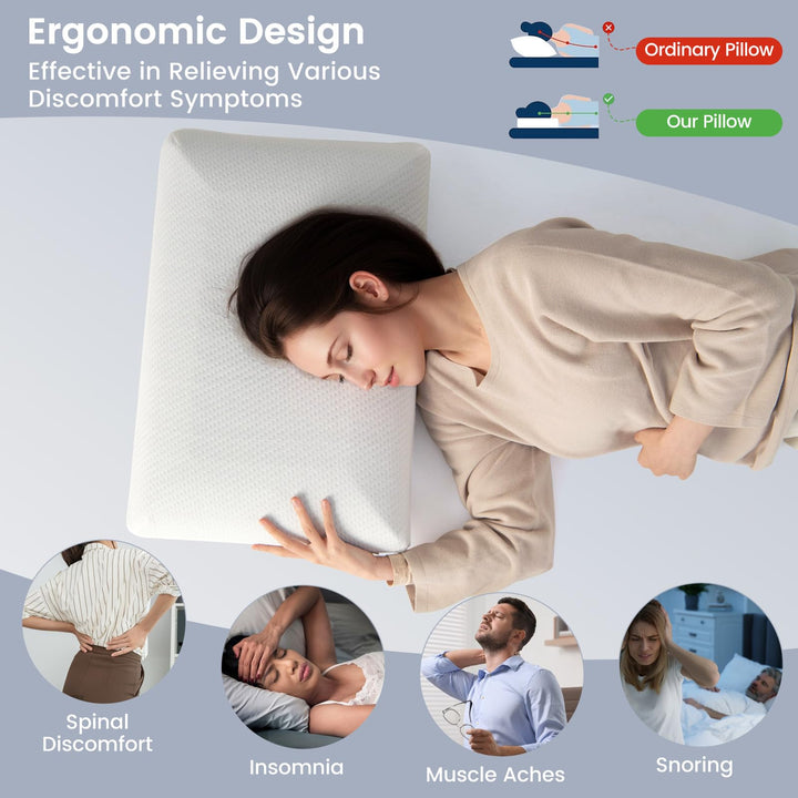 Giantex Charcoal Memory Foam Pillow 2 Pack, 3D Cutting Ventilated Pillows with Washable Cover, Back &amp; Side Sleeper Pillows