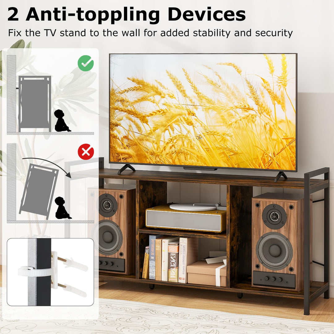 Giantex TV Stand for TVs up to 55", 3-Tier Entertainment Center with Open Storage Shelves, Side Guardrails &amp; Metal Frame