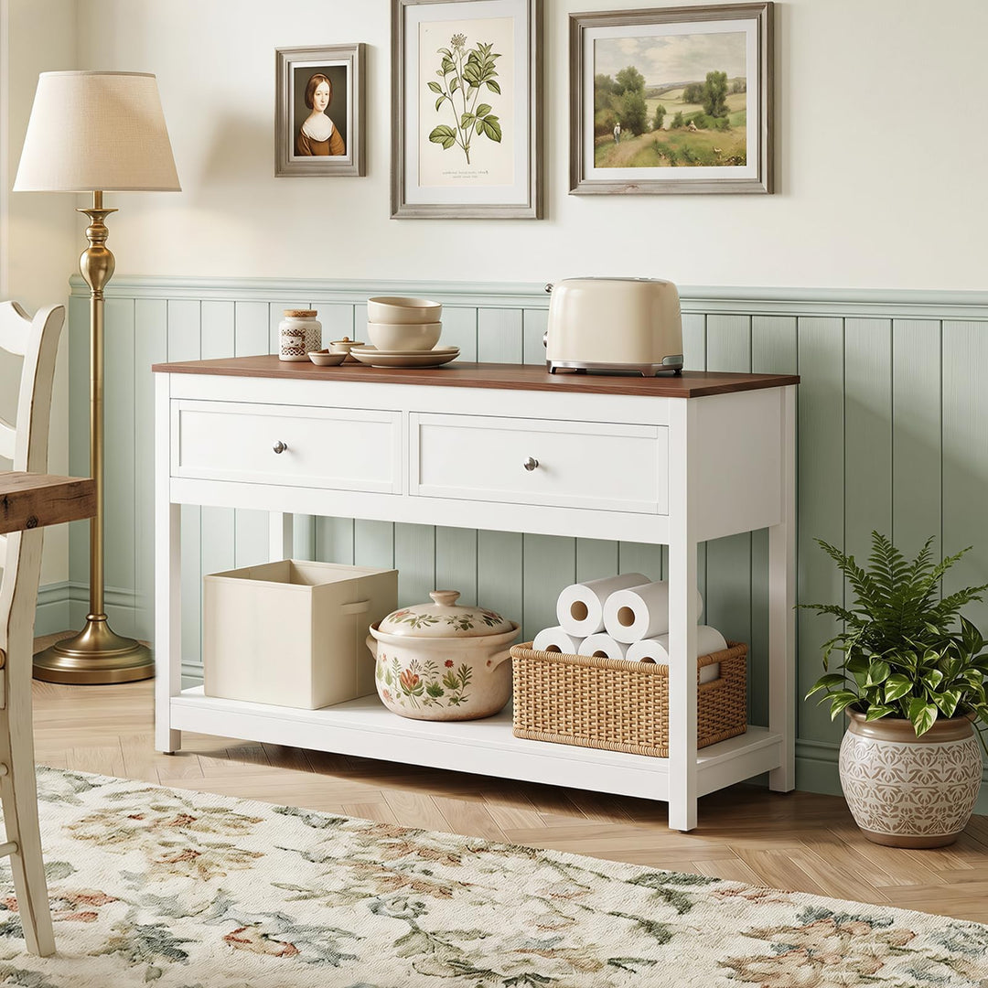 Giantex 47" Farmhouse Console Table with 2 Drawers Storage