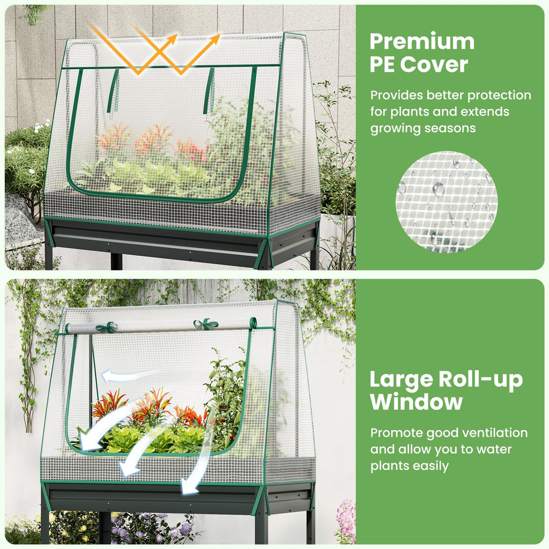 Giantex 3-in-1 Raised Garden Bed with Greenhouse Cover &amp; Trellis Rope,  46”x23.5”x59” Raised Bed for Flower Herb Vegetable