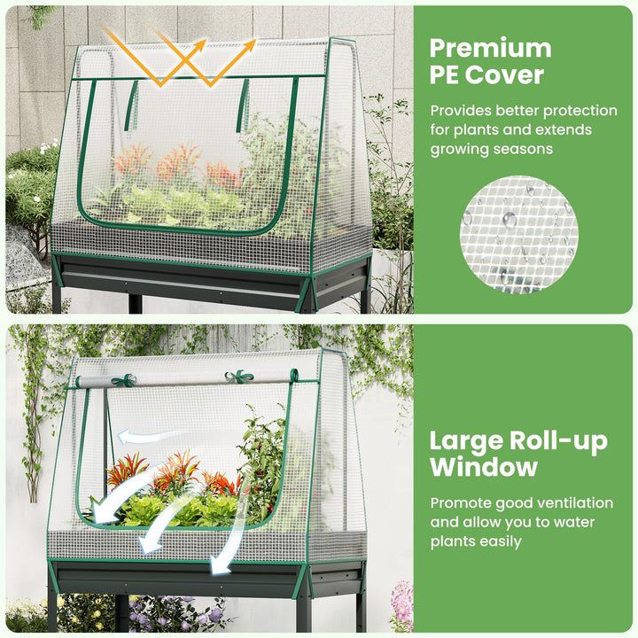 Giantex 3-in-1 Raised Garden Bed with Greenhouse Cover &amp; Trellis Rope,  46”x23.5”x59” Raised Bed for Flower Herb Vegetable