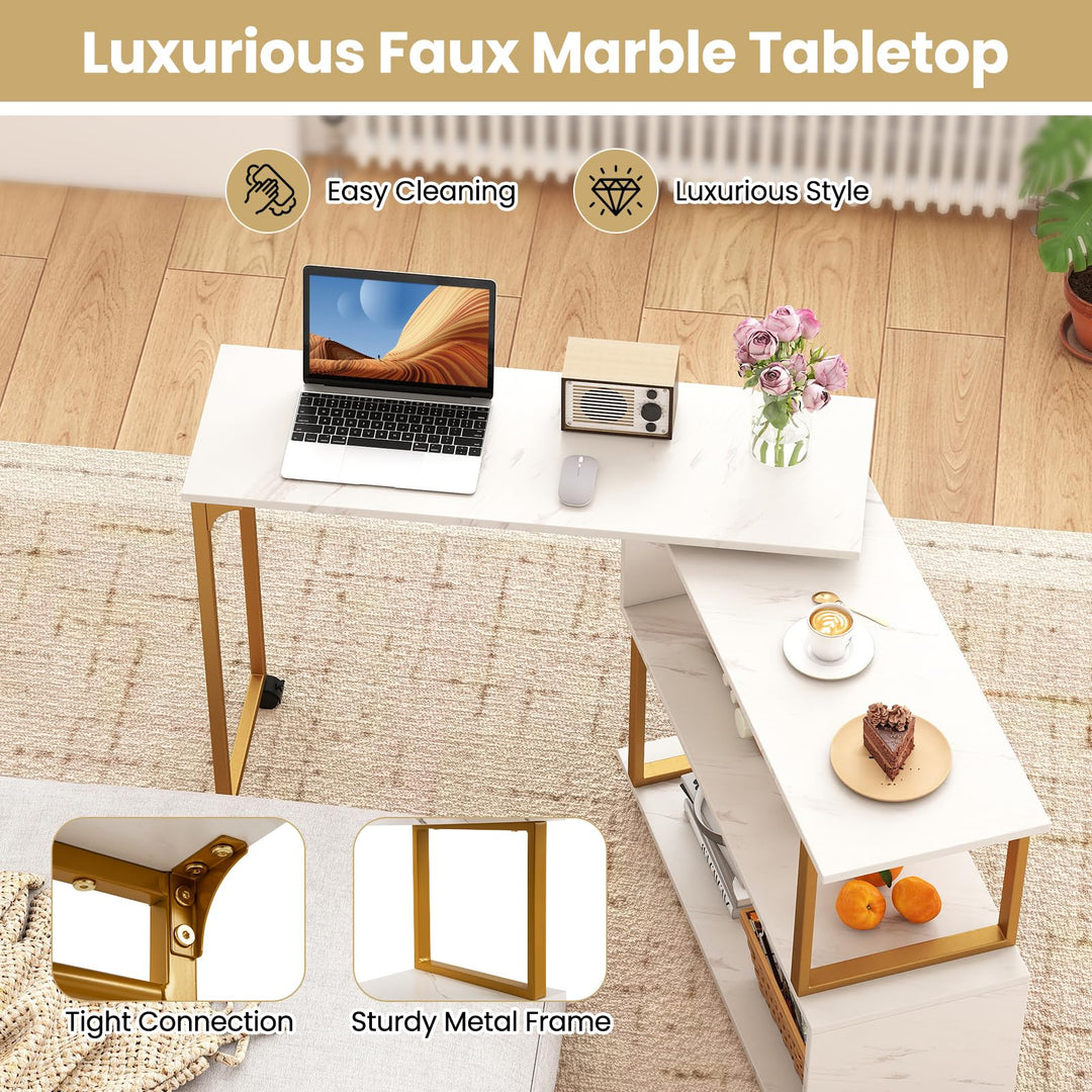 Giantex 360° Free Rotating Sofa Side Table Modern L Shaped Desk with Storage Bookcase
