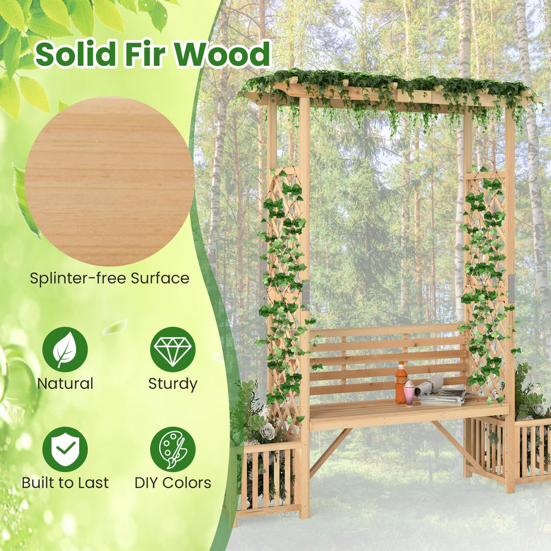 Giantex Outdoor Bench with Garden Arbor &amp; 2 Planter Boxes