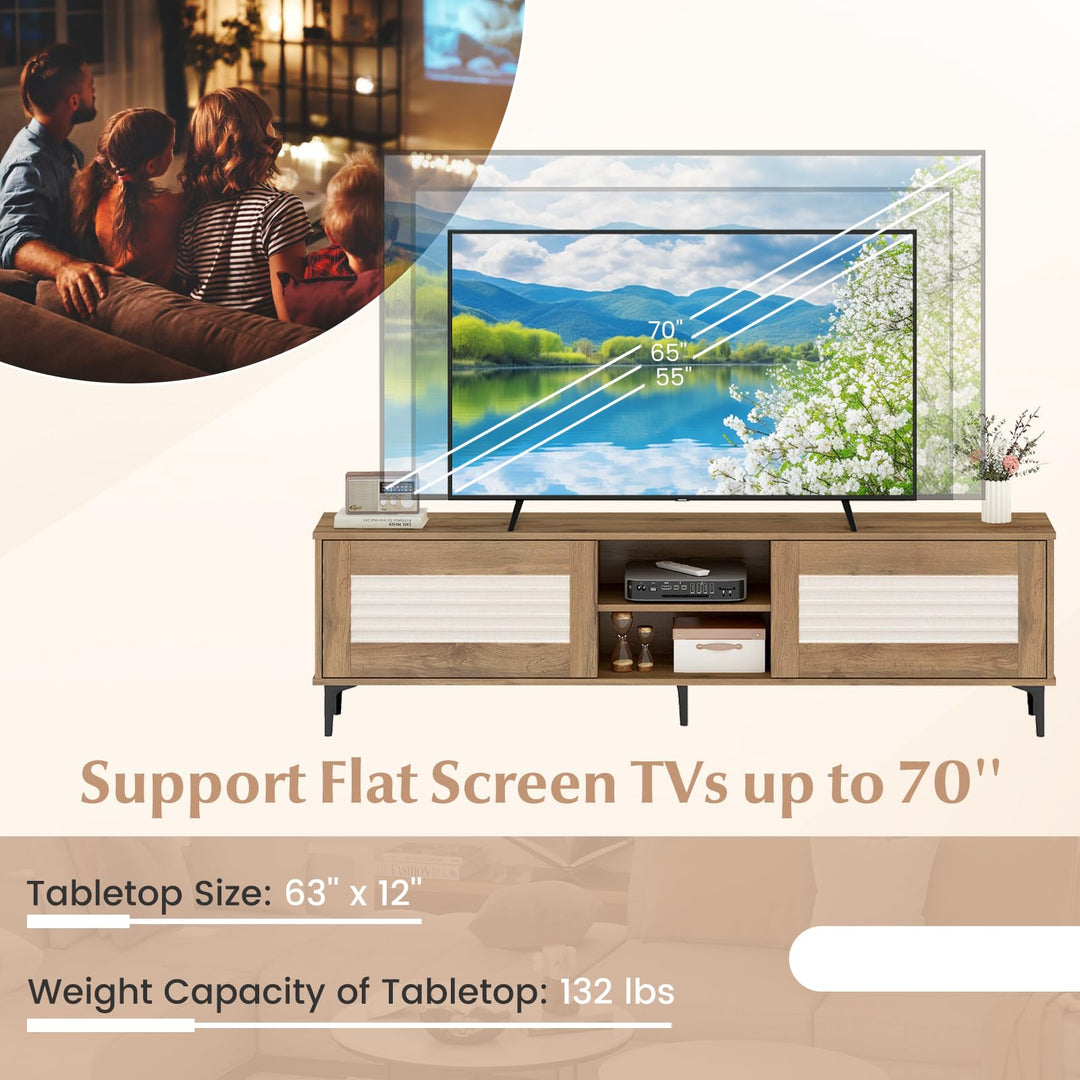 Giantex Mid Century Modern TV Stand for 55-65 Inch TV Waveform Fluted Entertainment Center