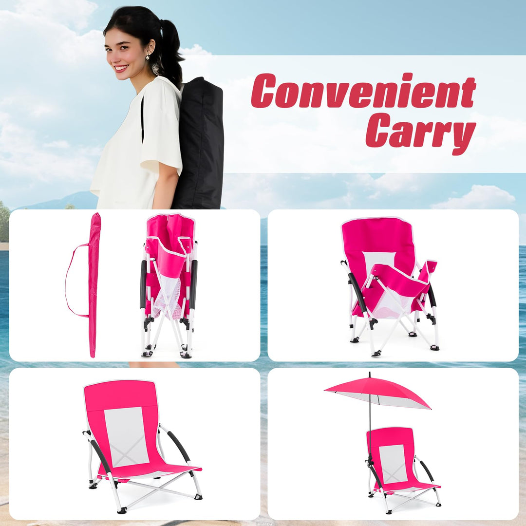 Giantex Low Folding Beach Chair with Detachable &amp; Adjustable Umbrella